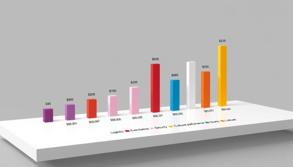 A detailed bar graph showcasing the efficient budgetary allocation for Indonesia's Independence Day celebrations in Jakarta. The graph is displayed on a sleek, minimalist panel against a muted background, creating a sophisticated and professional visual. The bars are color-coded to represent different budget categories, such as event logistics, security, and cultural performances. Precise numerical data is displayed alongside each bar, conveying a sense of transparency and attention to detail. The overall composition exudes a tone of responsible governance and prudent financial management, perfectly aligning with the article's focus on budget efficiency.