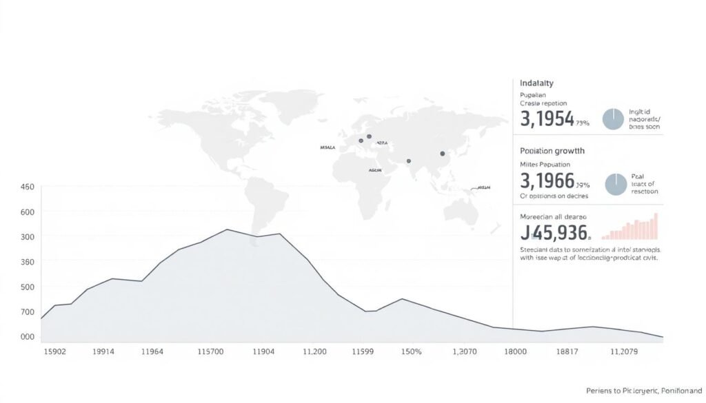 A detailed statistical infographic depicting the population growth trends in Surabaya, Indonesia. The foreground showcases a line chart plotting the city's population over the past two decades, with clear numerical data points and labels. The middle ground features a world map highlighting the geographical location of Surabaya, along with relevant demographic statistics and projections. The background sets a clean, minimalist tone with a soft, muted color palette, allowing the data visualizations to take center stage. Crisp, high-resolution rendering with a professional, technical aesthetic suitable for inclusion in a scholarly article on urbanization and post-Eid migration challenges.