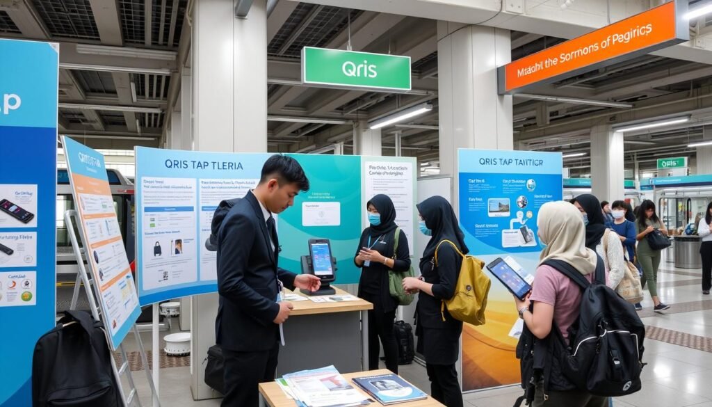 Edukasi pengguna tentang QRIS Tap di stasiun transportasi publik Edukasi pengguna tentang QRIS Tap di stasiun transportasi publik