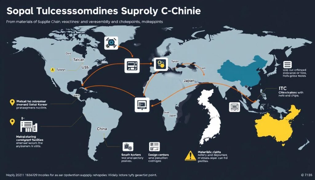 Global semiconductor supply chain map showing vulnerabilities and chokepoints