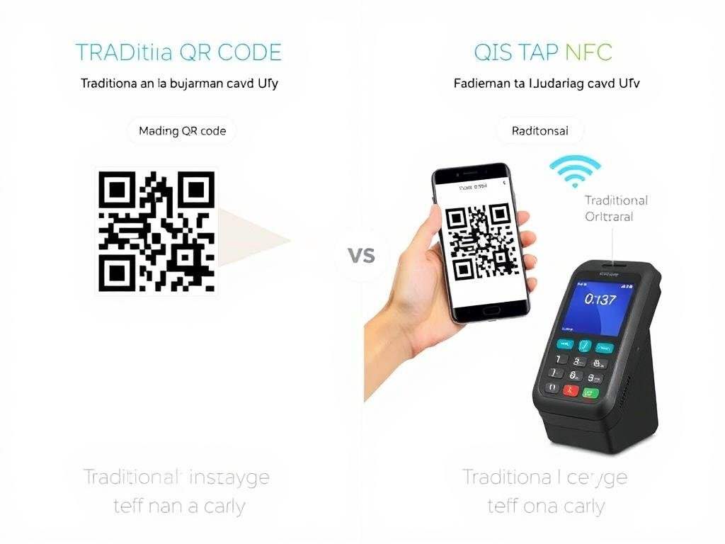 Perbedaan antara QRIS konvensional dan QRIS Tap berbasis NFC Perbedaan antara QRIS konvensional dan QRIS Tap berbasis NFC