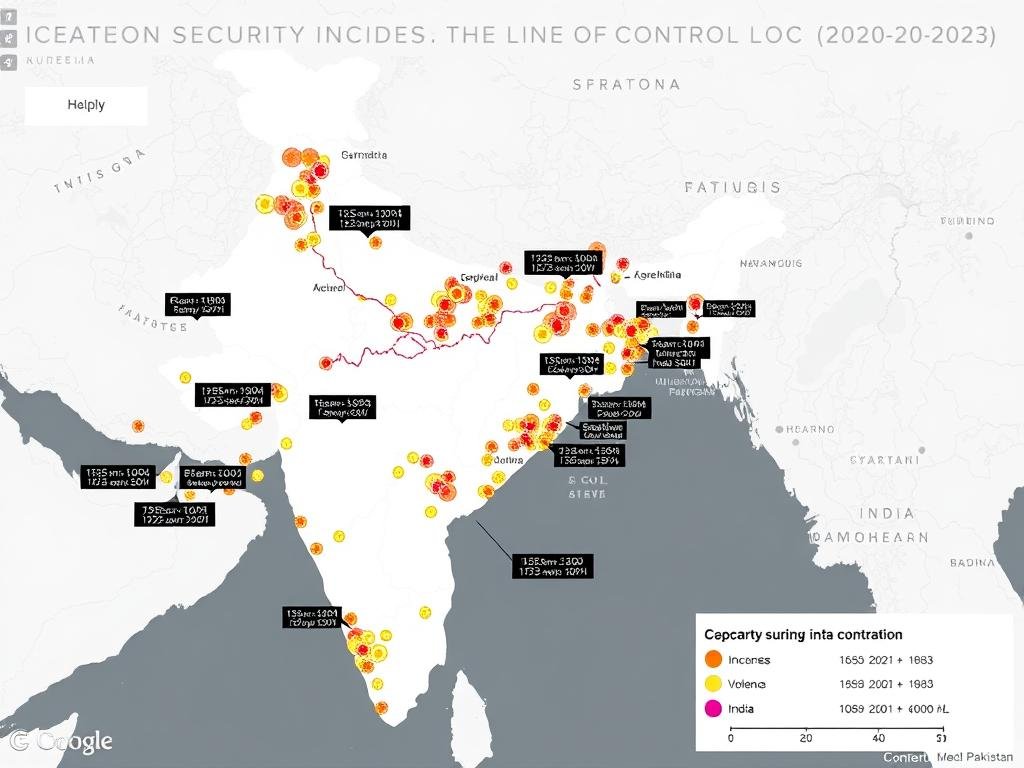 Peta insiden keamanan di Line of Control (LOC) antara India-Pakistan 2020-2023 Peta insiden keamanan di Line of Control (LOC) antara India-Pakistan 2020-2023